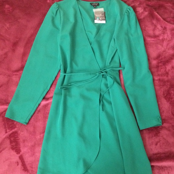Stunning TOPSHOP Forest Green Silky Wrapped Dress - Picture 4 of 6